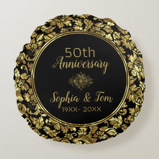 Elegant Black & Gold 50th Wedding Jubileum Rond Kussen (Voorkant)