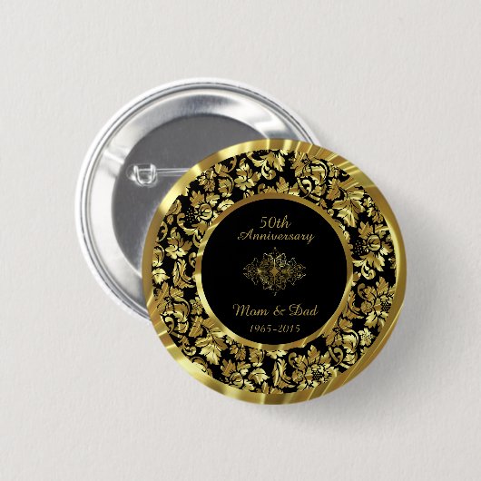 Elegant Black & Gold 50th Wedding Jubileum Ronde Button 5,7 Cm (Voorkant /achterkant)
