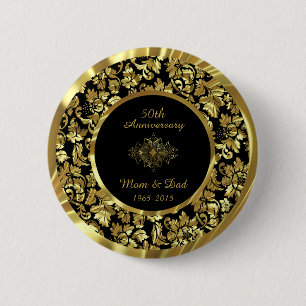 Elegant Black & Gold 50th Wedding Jubileum Ronde Button 5,7 Cm