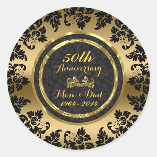 Elegant Black & Gold 50th Wedding Jubileum Ronde Sticker (Voorkant)