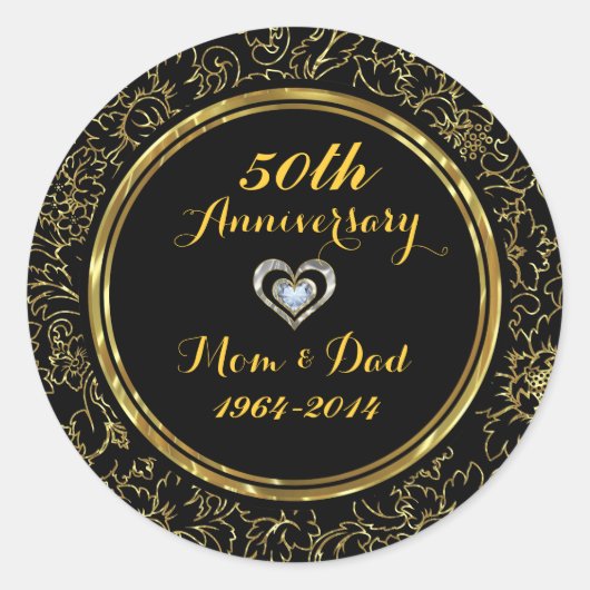 Elegant Black & Gold 50th Wedding Jubileum Ronde Sticker (Voorkant)