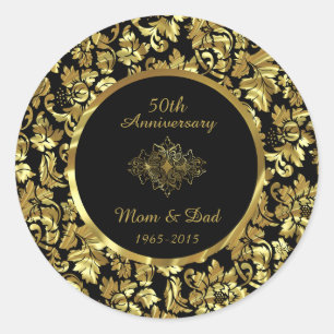 Elegant Black & Gold 50th Wedding Jubileum Ronde Sticker