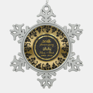 Elegant Black & Gold 50th Wedding Jubileum Tin Sneeuwvlok Ornament