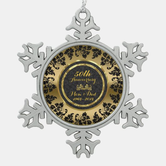 Elegant Black & Gold 50th Wedding Jubileum Tin Sneeuwvlok Ornament (Voorkant)