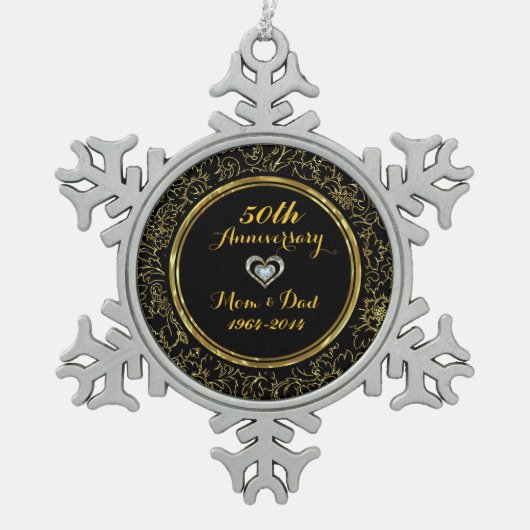 Elegant Black & Gold 50th Wedding Jubileum Tin Sneeuwvlok Ornament (Voorkant)