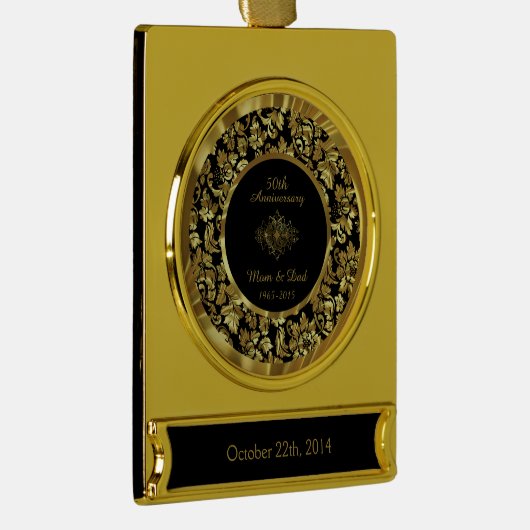 Elegant Black & Gold 50th Wedding Jubileum Verguld Banner Ornament (Rechts)