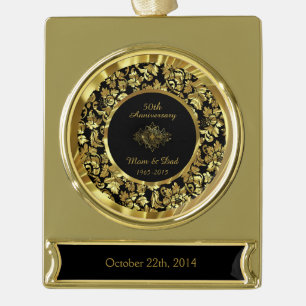 Elegant Black & Gold 50th Wedding Jubileum Verguld Banner Ornament