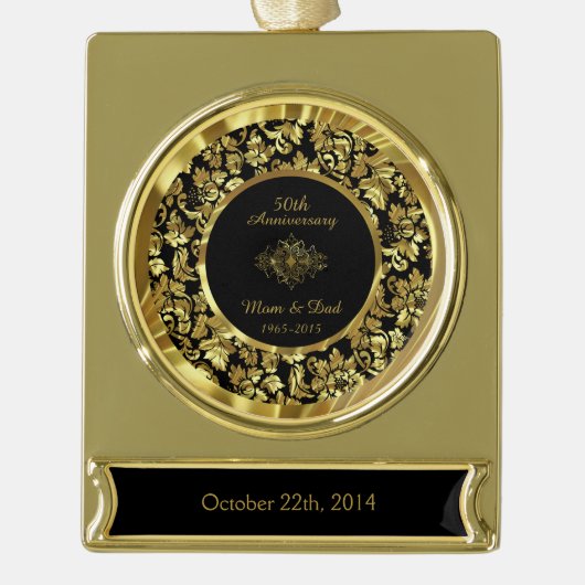Elegant Black & Gold 50th Wedding Jubileum Verguld Banner Ornament (Voorkant)