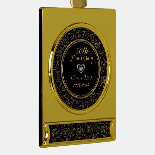 Elegant Black & Gold 50th Wedding Jubileum Verguld Banner Ornament (Rechts)