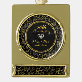 Elegant Black & Gold 50th Wedding Jubileum Verguld Banner Ornament