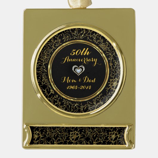 Elegant Black & Gold 50th Wedding Jubileum Verguld Banner Ornament (Voorkant)