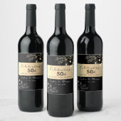 Elegant Black Gold 50th Wedding Jubileum Wijn Etiket (Flessen)