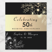 Elegant Black Gold 50th Wedding Jubileum Wijn Etiket (Enkel label)