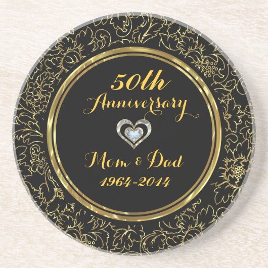 Elegant Black & Gold 50th Wedding Jubileum Zandsteen Onderzetter (Voorkant)