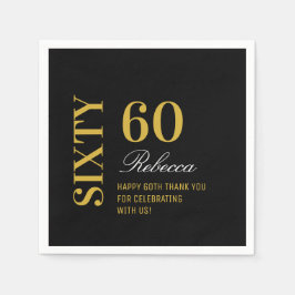 Elegant Black Gold 60 Birthday Party Cocktail Servet
