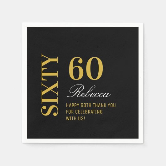 Elegant Black Gold 60 Birthday Party Cocktail Servet (Voorkant)