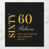 Elegant Black & Gold 60-jarige cocktail Party Wijn Etiket (Enkel label)