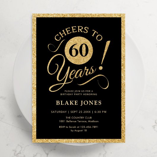 Elegant Black Gold 60th Birthday Kaart