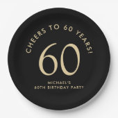 Elegant Black Gold 60th Birthday Party Papieren Bordje (Voorkant)