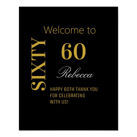 Elegant Black & Gold 60th Birthday Party Perfect Poster (Voorkant)