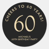 Elegant Black Gold 60th Birthday Party Ronde Sticker (Voorkant)