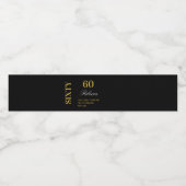 Elegant Black Gold 60th Birthday Party Waterfles Etiket (Enkel label)