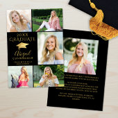 Elegant Black Gold 6 Photo Collage Afstuderen Aankondiging