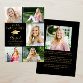 Elegant Black Gold 6 Photo Collage Afstuderen Aankondiging
