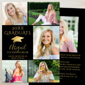 Elegant Black Gold 6 Photo Collage Afstuderen Aankondiging