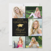 Elegant Black Gold 6 Photo Collage Afstuderen Aankondiging (Voorkant)