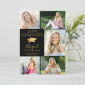 Elegant Black Gold 6 Photo Collage Afstuderen Aankondiging (Staand voorkant)