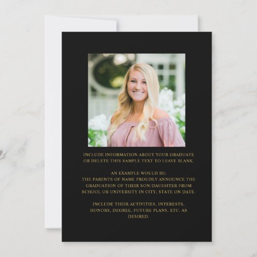 Elegant Black Gold 6 Photo Collage Afstuderen Aankondiging (Achterkant)