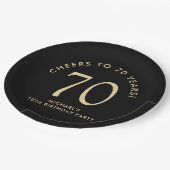 Elegant Black Gold 70th Birthday Party Papieren Bordje (Gekanteld)