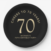 Elegant Black Gold 70th Birthday Party Papieren Bordje (Voorkant)