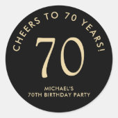 Elegant Black Gold 70th Birthday Party Ronde Sticker (Voorkant)