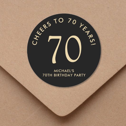 Elegant Black Gold 70th Birthday Party Ronde Sticker