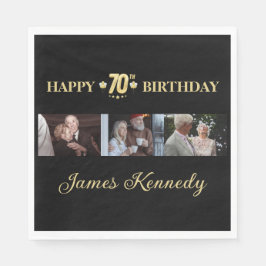 Elegant Black & Gold 70th Birthday Photo Napkin  Servet