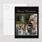 Elegant Black & Gold 7 Photo Collage Kerstmis Briefkaart (Voorkant / Achterkant)