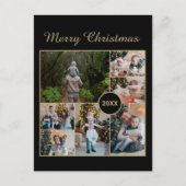 Elegant Black & Gold 7 Photo Collage Kerstmis Briefkaart (Voorkant)