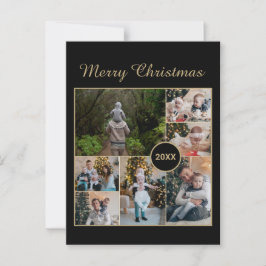 Elegant Black & Gold 7 Photo Collage Kerstmis Briefkaart