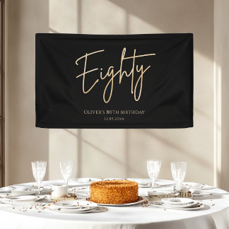Elegant Black Gold 80th Birthday Banner