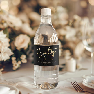 Elegant Black Gold 80th Birthday Party Waterfles Etiket