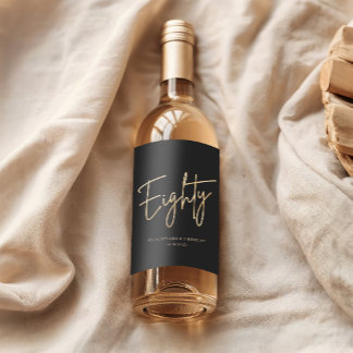 Elegant Black Gold 80th Birthday Party Wijn Etiket