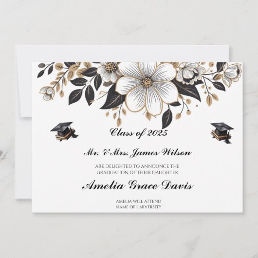 Elegant Black & Gold Afstuderen aangekondigd Kaart (Voorkant)
