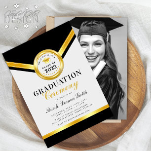 Elegant Black Gold Afstuderen Ceremony Uitnodiging