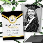 Elegant Black Gold Afstuderen Ceremony Uitnodiging