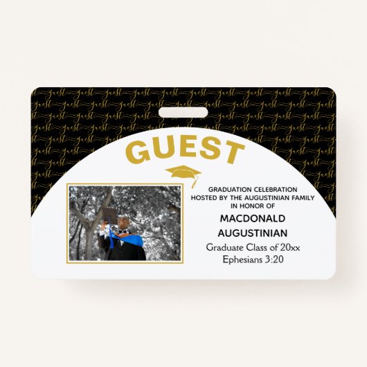 Elegant Black Gold Afstuderen Guest Badge (Voorkant)
