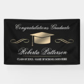 Elegant Black|Gold Afstuderen Spandoek (Horizontaal)