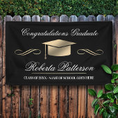 Elegant Black|Gold Afstuderen Spandoek