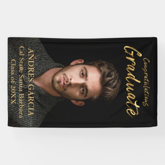 Elegant Black Gold Afstuderen Verticale foto Spandoek (Horizontaal)